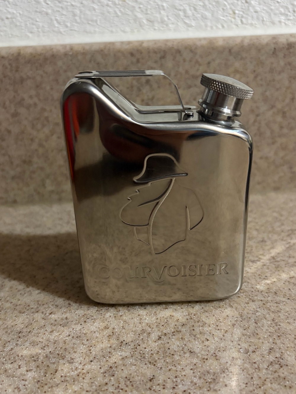 vintage Courvoisier Cognac Napoleon Stainless Steel Flask Gas Can Style